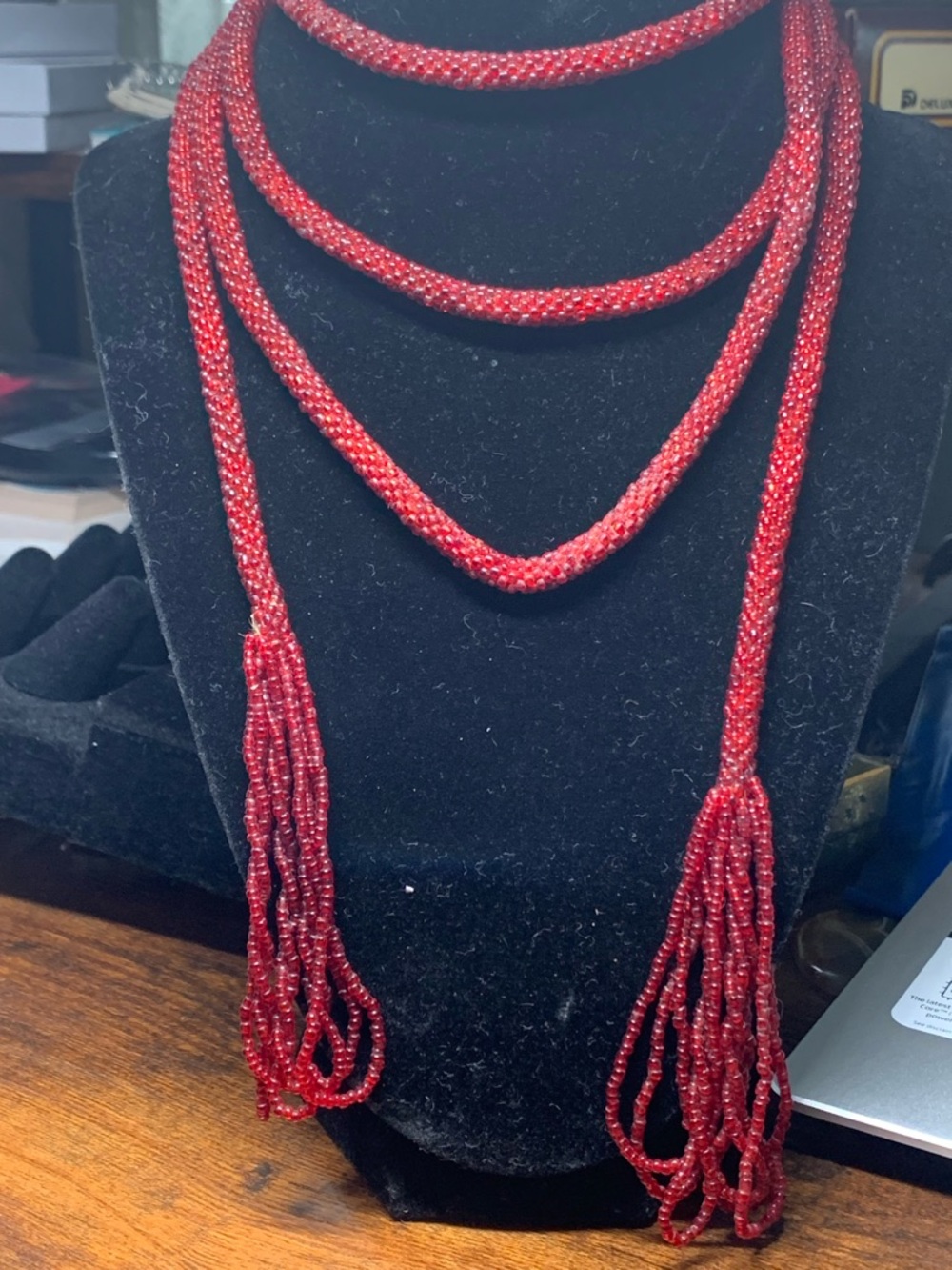 Red Beaded Single-Strand “Flappers” Necklace - Women Jewelry